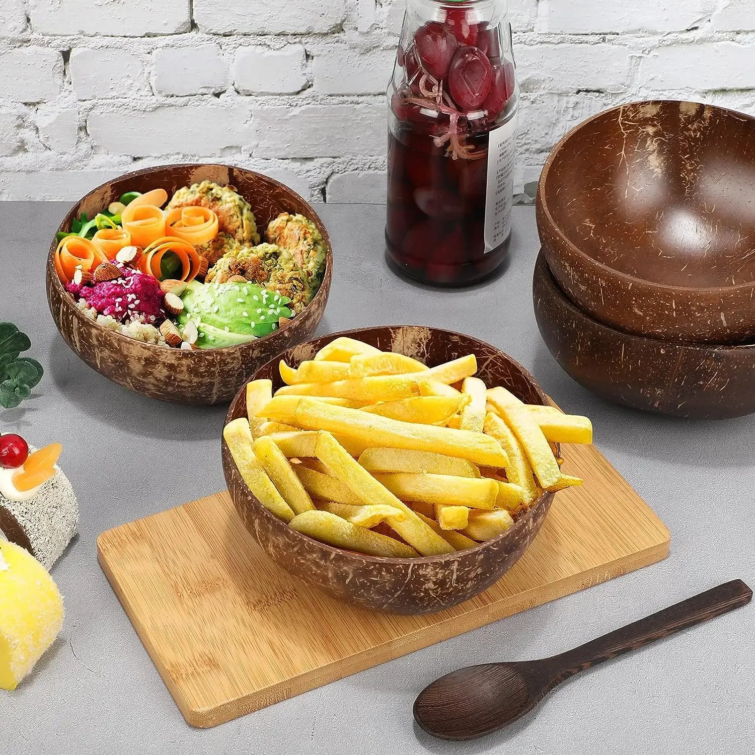 Natural Coconut Shell Bowl Coconut Bowl Light Food Container Fruit Salad Milkshake Dessert Bowl Southeast Asia Tableware Package