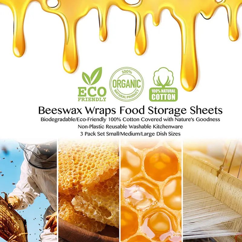 Reusable Food Fresh Keeping Cloth Organic Storage Natural Food Grade Beeswax Food Wrap Eco Friendly Kitchen Food Packaging Paper